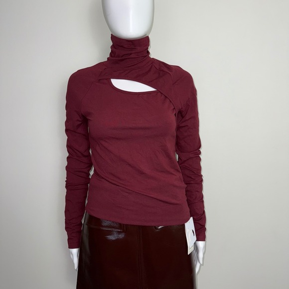 Commense Burgundy‎ Turtleneck Top Cutout Long Sleeve Fitted Casual Knit Size L - Picture 7 of 15